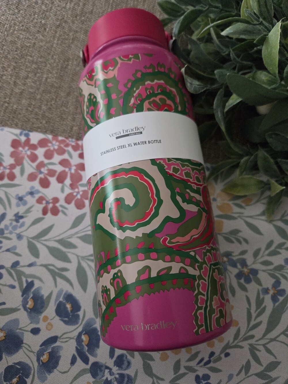 Vera Bradley Hot Pink and Green Paisley Stainless Steel Bottle